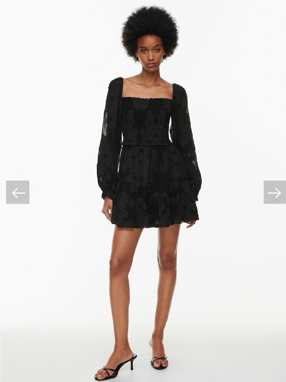 Aritzia Black Smocked Square-Neck Long-Sleeve Mini Dress